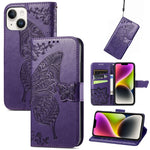 Custodia in pelle goffrata farfalla, For iPhone 14 Plus