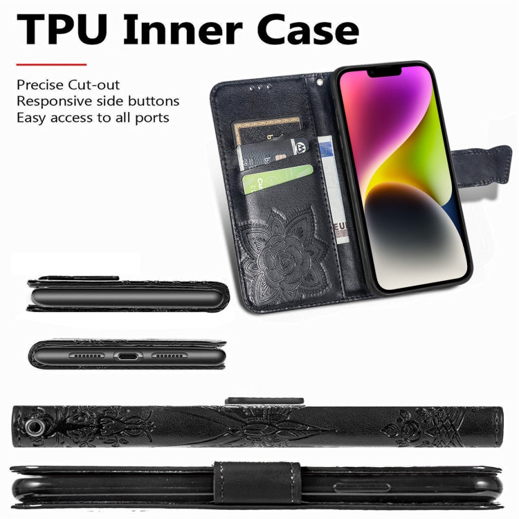 Custodia in pelle goffrata farfalla, For iPhone 14 Plus