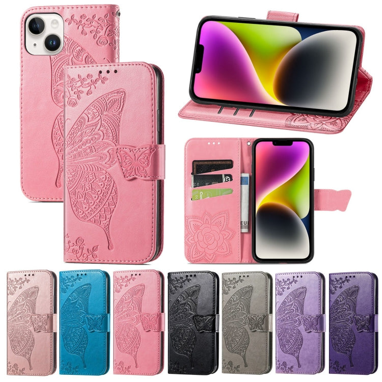 Custodia in pelle goffrata farfalla, For iPhone 14 Plus