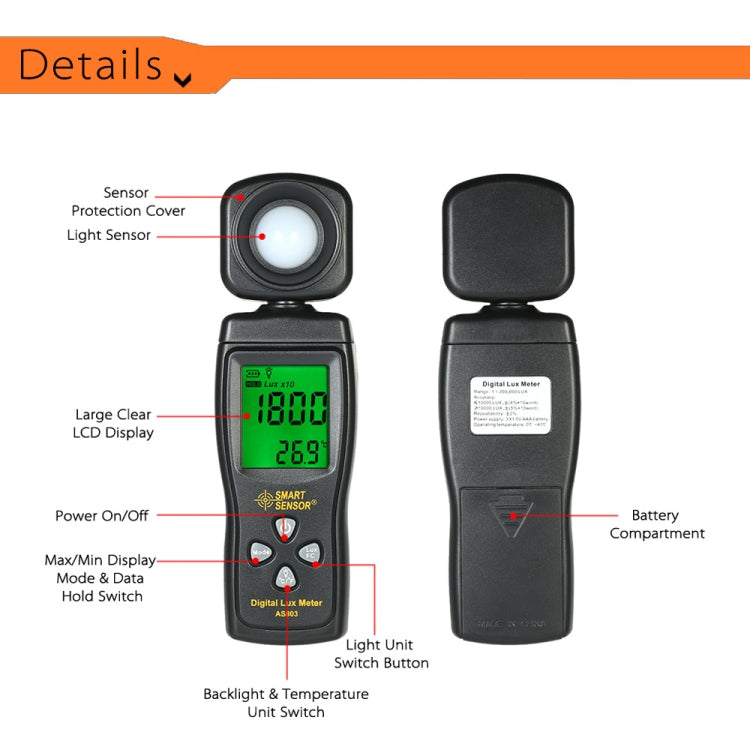 Luxmetro digitale portatile SmartSensor AS803