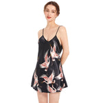 Pigiama con gonna corta con scollo a V modello gru sexy, S, M, L