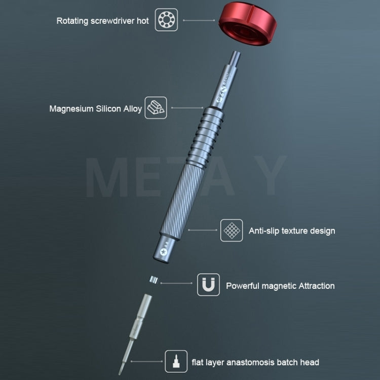 MECHANIC META Y Alloy Magnetic Screwdriver for Phone Repair, Torx T2, Tri-point 0.6, Pentalobe 0.8, Cross 1.2, Cross 1.5, Cross 2.5