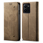 Custodia per telefono in pelle con texture denim, For vivo V25, For Samsung Galaxy A04 4G