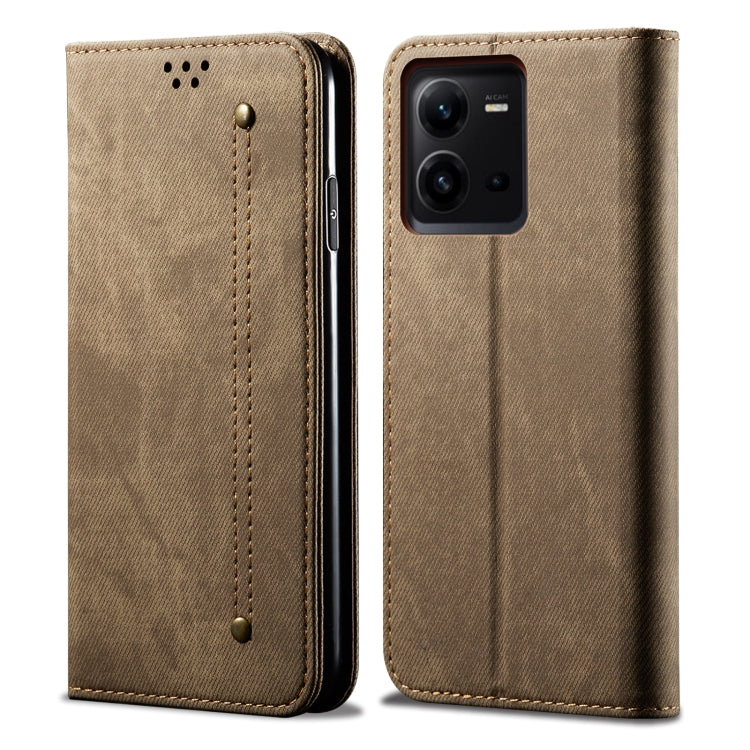 Custodia per telefono in pelle con texture denim, For vivo V25, For Samsung Galaxy A04 4G