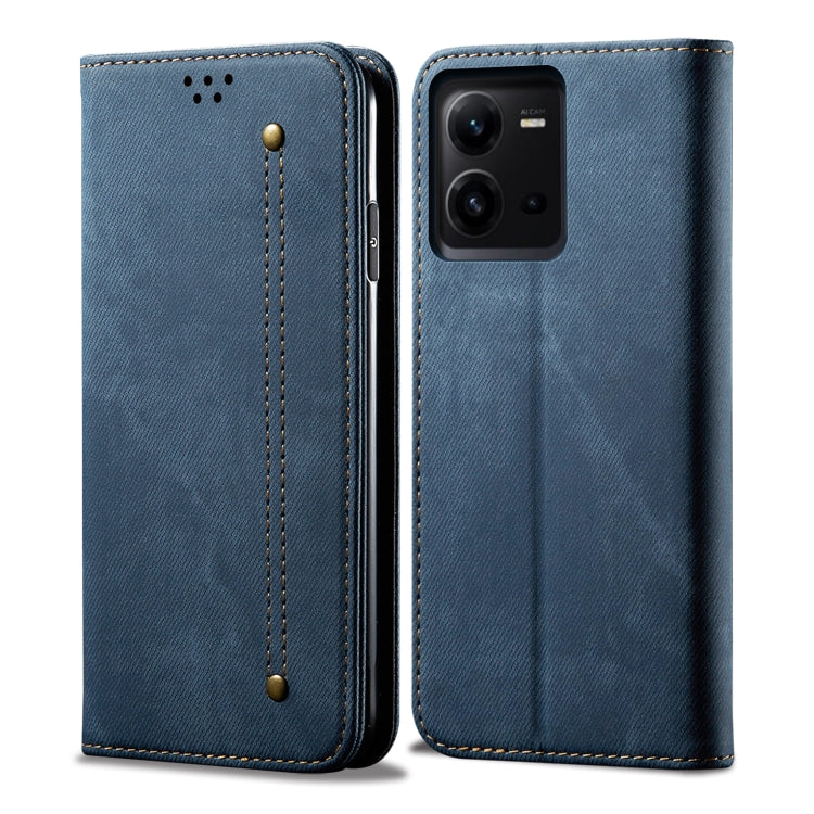 Custodia per telefono in pelle con texture denim, For vivo V25, For Samsung Galaxy A04 4G