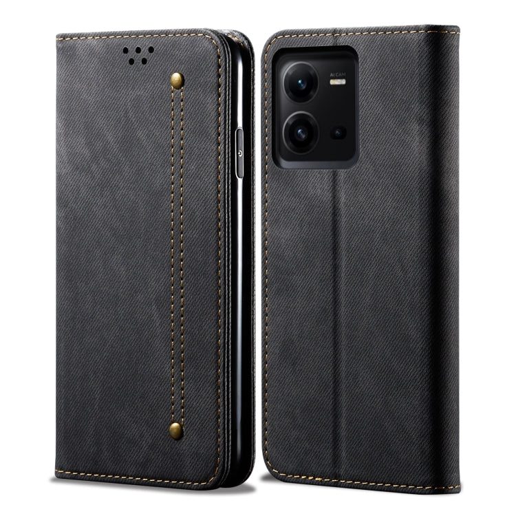 Custodia per telefono in pelle con texture denim, For vivo V25, For Samsung Galaxy A04 4G