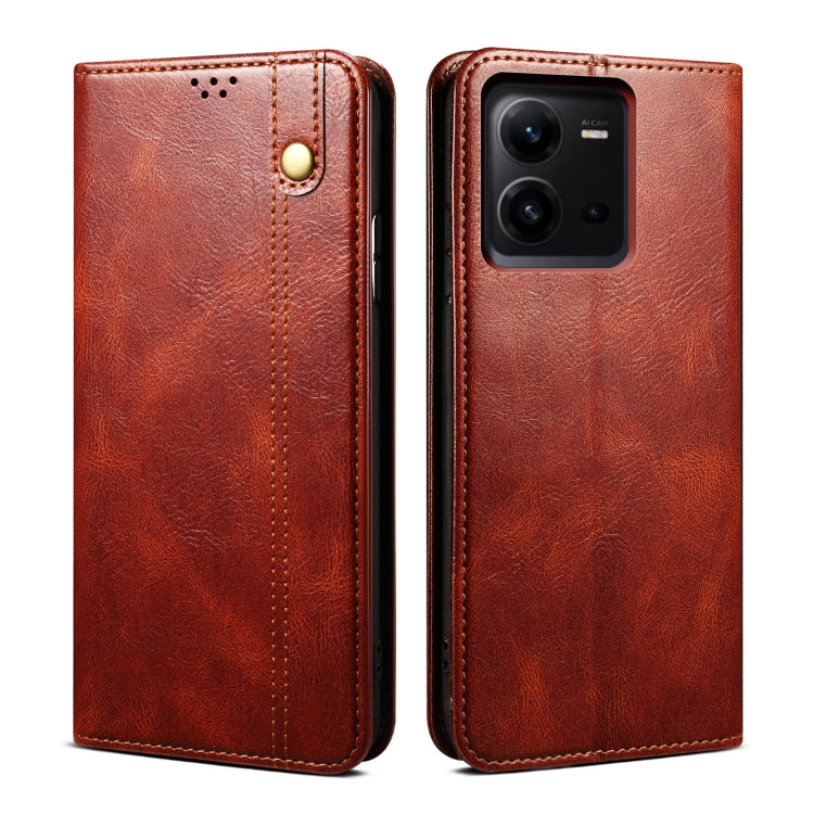 Custodia per telefono in pelle con trama di cavallo pazzo in cera d'olio, For vivo V25, For Samsung Galaxy A04 4G