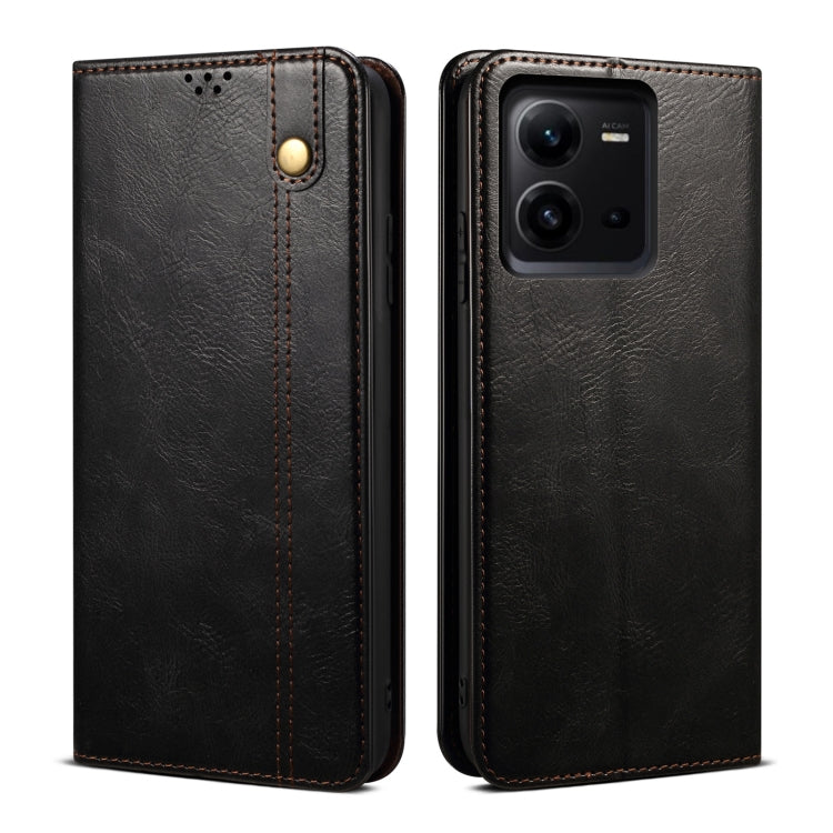 Custodia per telefono in pelle con trama di cavallo pazzo in cera d'olio, For vivo V25, For Samsung Galaxy A04 4G