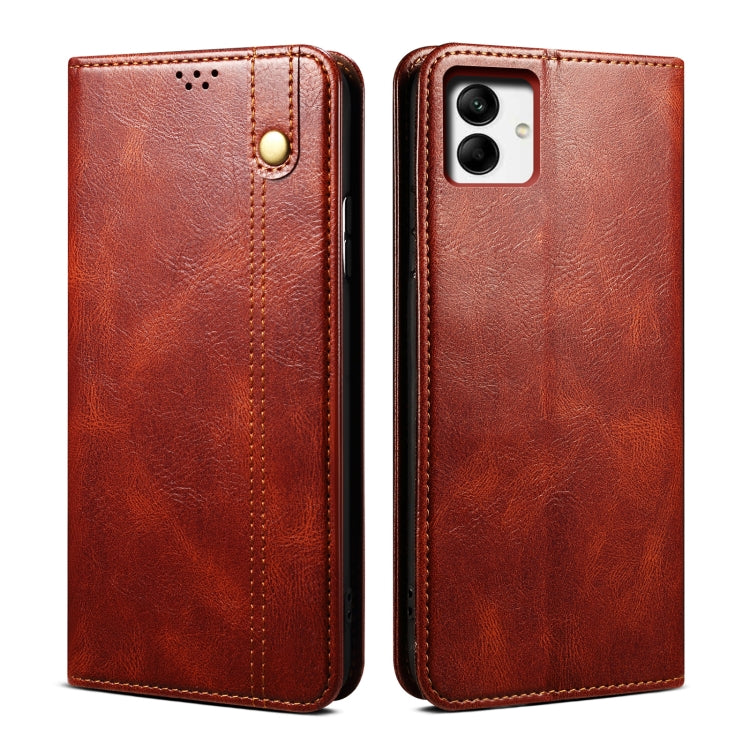 Custodia per telefono in pelle con trama di cavallo pazzo in cera d'olio, For vivo V25, For Samsung Galaxy A04 4G