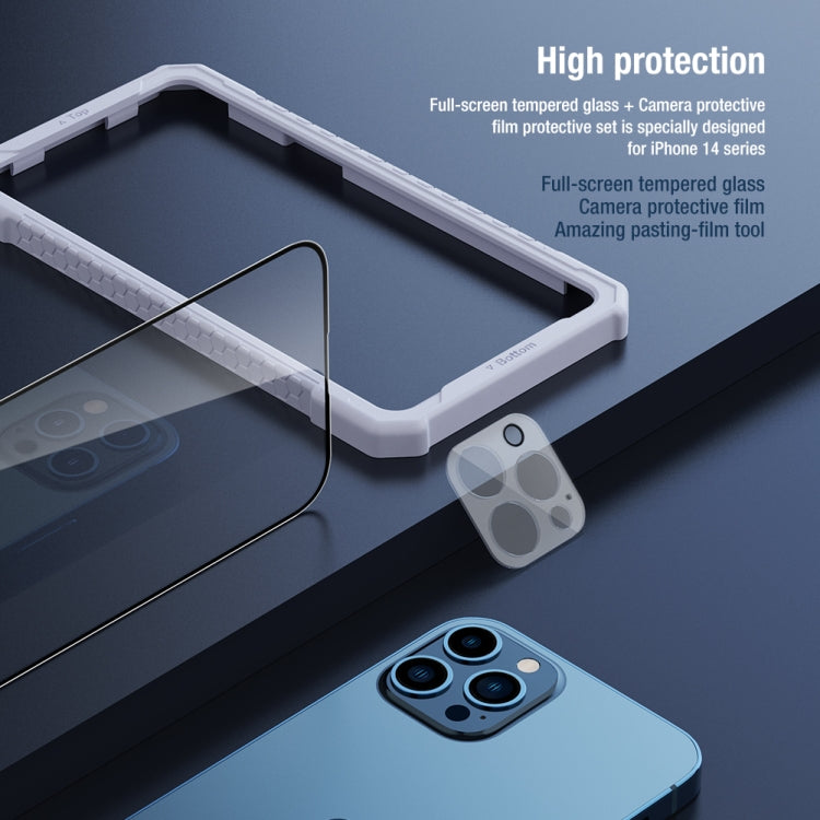 Pellicola in vetro temperato a schermo intero NILLKIN 2 in 1 HD + set di protezioni per fotocamera, For iPhone 14, For iPhone 14 Plus, For iPhone 14 Pro, For iPhone 14 Pro Max