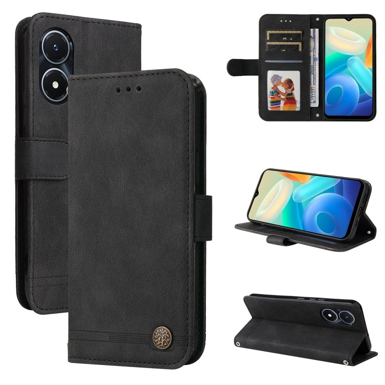 Custodia per telefono in pelle con bottone in metallo con albero della vita Skin Feel, For vivo Y02s, For vivo Y75 4G / S10e, For vivo Y77 5G, For Xiaomi Poco C40