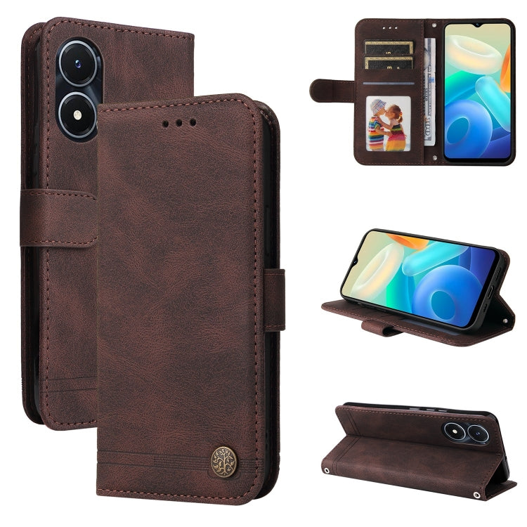 Custodia per telefono in pelle con bottone in metallo con albero della vita Skin Feel, For vivo Y02s, For vivo Y75 4G / S10e, For vivo Y77 5G, For Xiaomi Poco C40