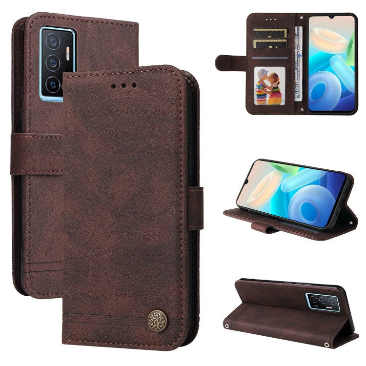 Custodia per telefono in pelle con bottone in metallo con albero della vita Skin Feel, For vivo Y02s, For vivo Y75 4G / S10e, For vivo Y77 5G, For Xiaomi Poco C40