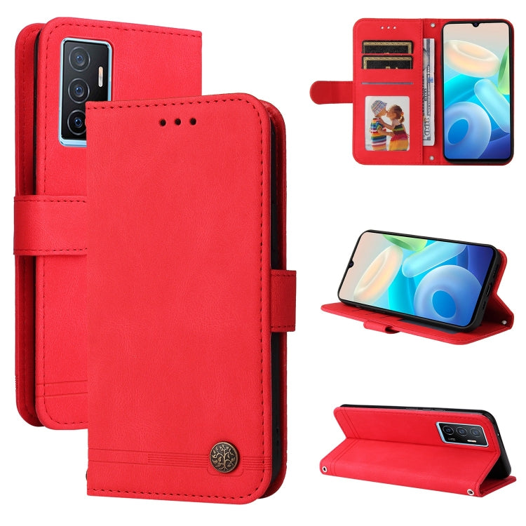 Custodia per telefono in pelle con bottone in metallo con albero della vita Skin Feel, For vivo Y02s, For vivo Y75 4G / S10e, For vivo Y77 5G, For Xiaomi Poco C40
