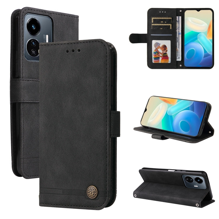 Custodia per telefono in pelle con bottone in metallo con albero della vita Skin Feel, For vivo Y02s, For vivo Y75 4G / S10e, For vivo Y77 5G, For Xiaomi Poco C40