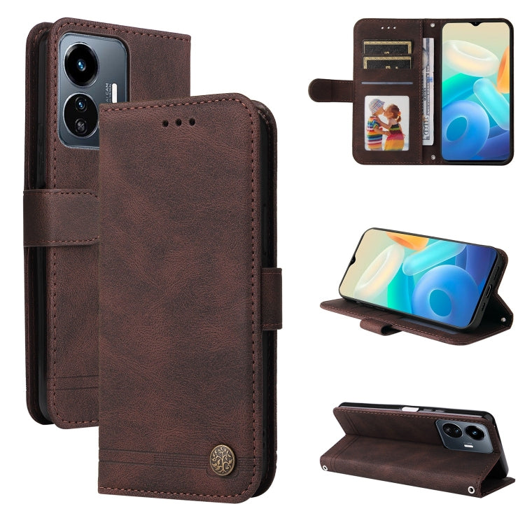 Custodia per telefono in pelle con bottone in metallo con albero della vita Skin Feel, For vivo Y02s, For vivo Y75 4G / S10e, For vivo Y77 5G, For Xiaomi Poco C40