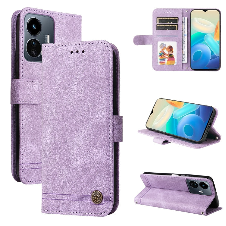 Custodia per telefono in pelle con bottone in metallo con albero della vita Skin Feel, For vivo Y02s, For vivo Y75 4G / S10e, For vivo Y77 5G, For Xiaomi Poco C40