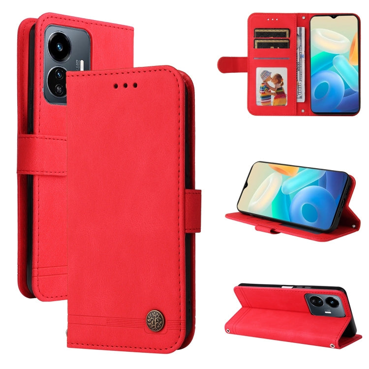Custodia per telefono in pelle con bottone in metallo con albero della vita Skin Feel, For vivo Y02s, For vivo Y75 4G / S10e, For vivo Y77 5G, For Xiaomi Poco C40