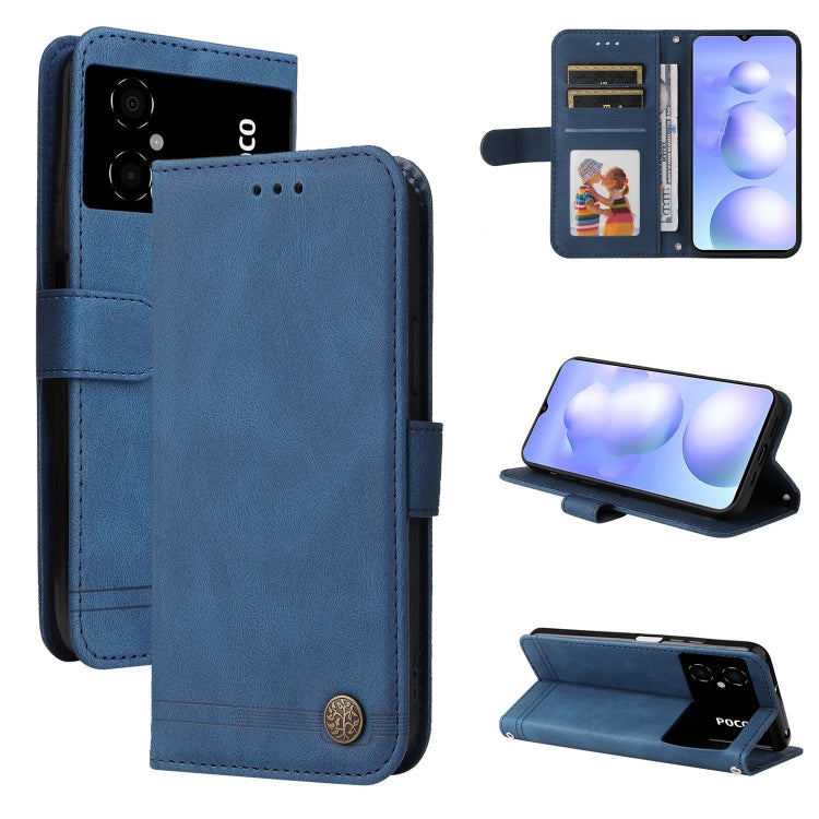 Custodia per telefono in pelle con bottone in metallo con albero della vita Skin Feel, For Xiaomi Poco M4 5G