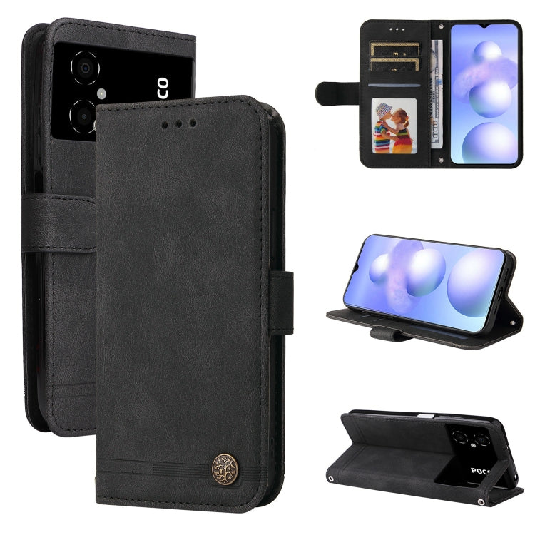 Custodia per telefono in pelle con bottone in metallo con albero della vita Skin Feel, For Xiaomi Poco M4 5G