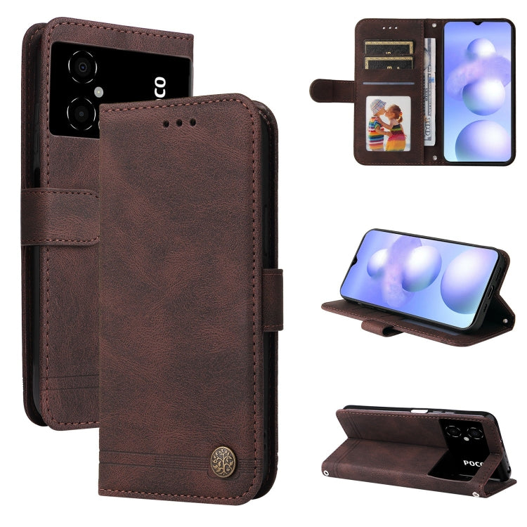 Custodia per telefono in pelle con bottone in metallo con albero della vita Skin Feel, For Xiaomi Poco M4 5G