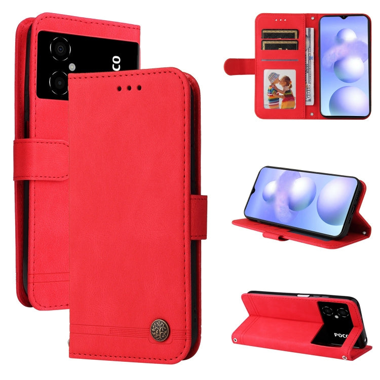 Custodia per telefono in pelle con bottone in metallo con albero della vita Skin Feel, For Xiaomi Poco M4 5G