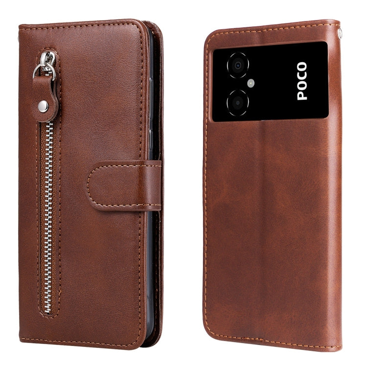 Custodia per telefono in pelle con cerniera in vitello, For Xiaomi Poco M4 5G