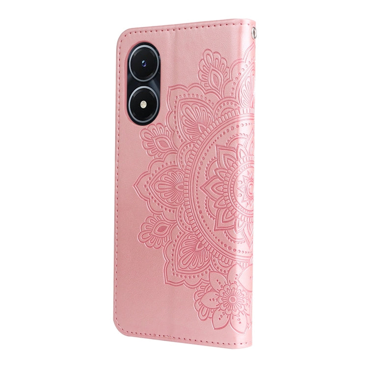 Custodia per telefono in pelle goffrata con fiori a 7 petali, For vivo Y02s, For vivo Y75 4G / S10e, For vivo Y77 5G, For Xiaomi Poco C40