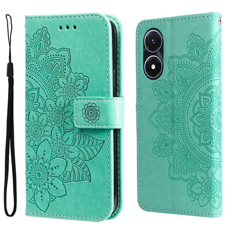 Custodia per telefono in pelle goffrata con fiori a 7 petali, For vivo Y02s, For vivo Y75 4G / S10e, For vivo Y77 5G, For Xiaomi Poco C40