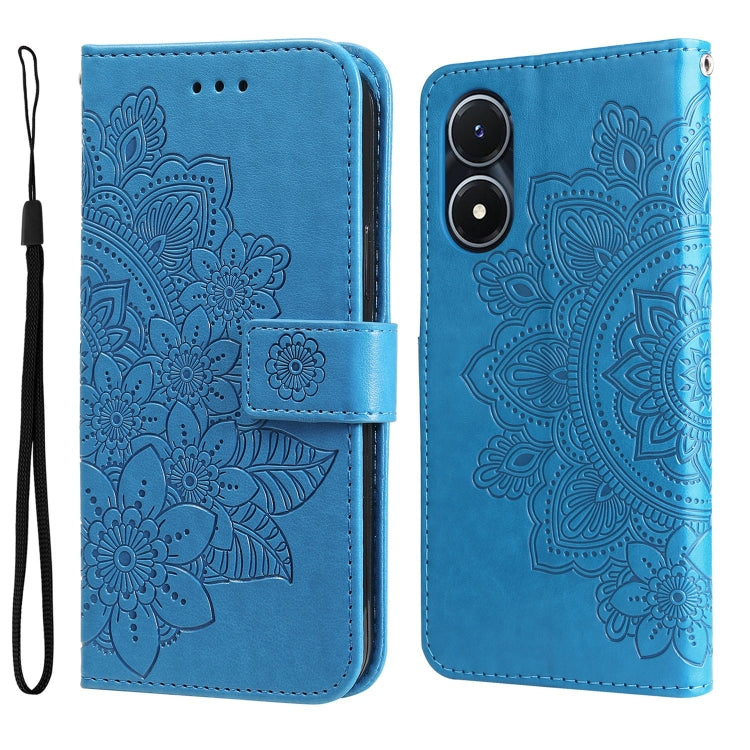 Custodia per telefono in pelle goffrata con fiori a 7 petali, For vivo Y02s, For vivo Y75 4G / S10e, For vivo Y77 5G, For Xiaomi Poco C40