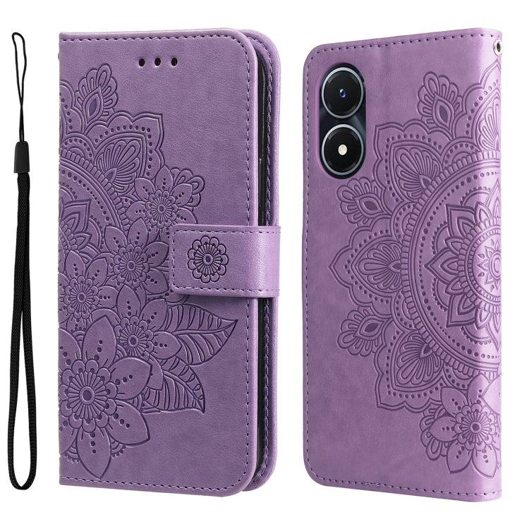 Custodia per telefono in pelle goffrata con fiori a 7 petali, For vivo Y02s, For vivo Y75 4G / S10e, For vivo Y77 5G, For Xiaomi Poco C40