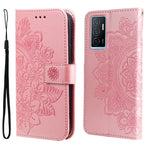Custodia per telefono in pelle goffrata con fiori a 7 petali, For vivo Y02s, For vivo Y75 4G / S10e, For vivo Y77 5G, For Xiaomi Poco C40