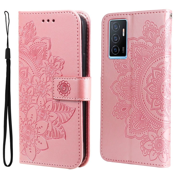 Custodia per telefono in pelle goffrata con fiori a 7 petali, For vivo Y02s, For vivo Y75 4G / S10e, For vivo Y77 5G, For Xiaomi Poco C40
