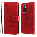 Custodia per telefono in pelle goffrata con fiori a 7 petali, For vivo Y02s, For vivo Y75 4G / S10e, For vivo Y77 5G, For Xiaomi Poco C40