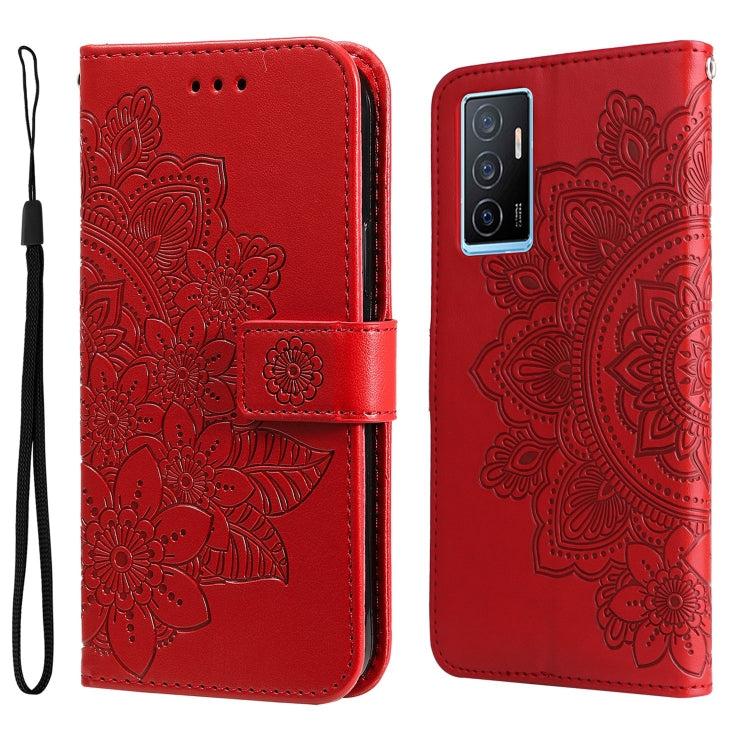 Custodia per telefono in pelle goffrata con fiori a 7 petali, For vivo Y02s, For vivo Y75 4G / S10e, For vivo Y77 5G, For Xiaomi Poco C40