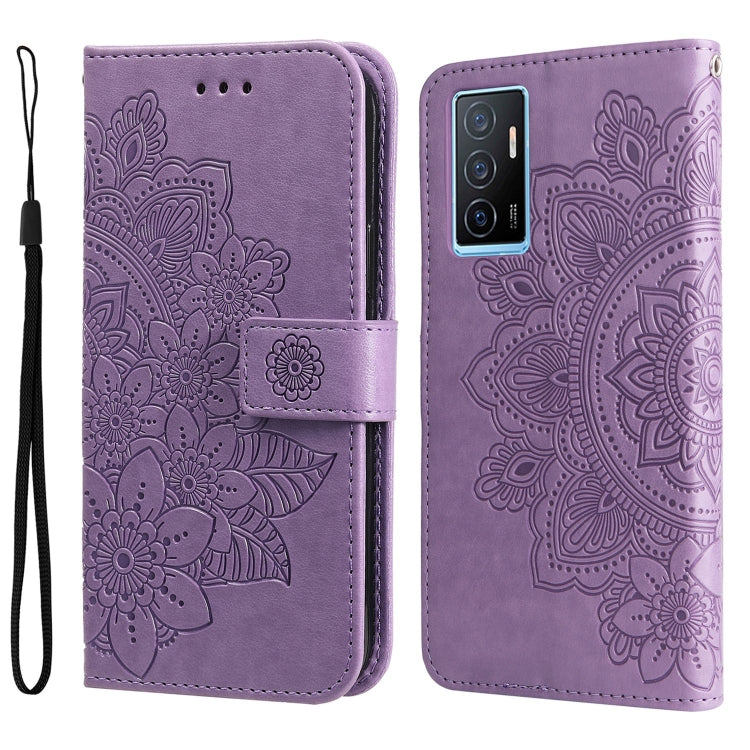 Custodia per telefono in pelle goffrata con fiori a 7 petali, For vivo Y02s, For vivo Y75 4G / S10e, For vivo Y77 5G, For Xiaomi Poco C40