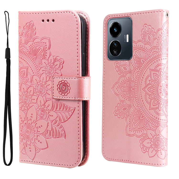Custodia per telefono in pelle goffrata con fiori a 7 petali, For vivo Y02s, For vivo Y75 4G / S10e, For vivo Y77 5G, For Xiaomi Poco C40