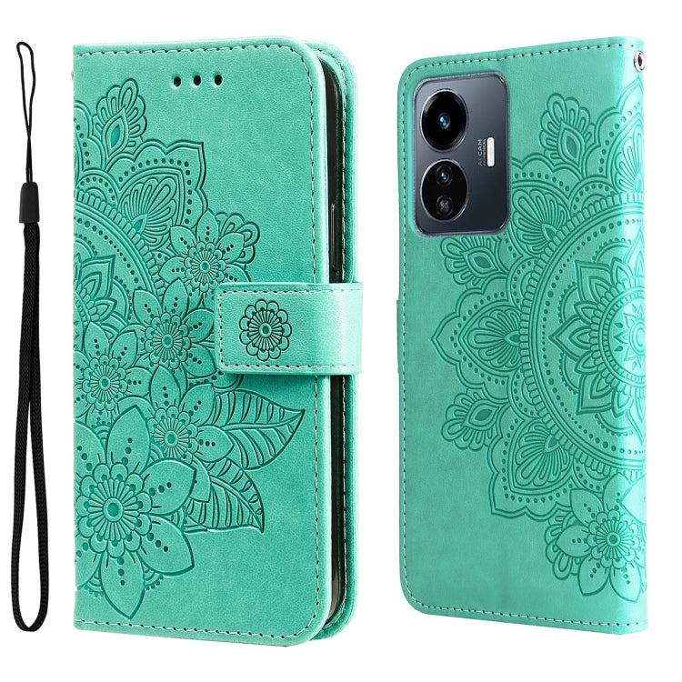 Custodia per telefono in pelle goffrata con fiori a 7 petali, For vivo Y02s, For vivo Y75 4G / S10e, For vivo Y77 5G, For Xiaomi Poco C40