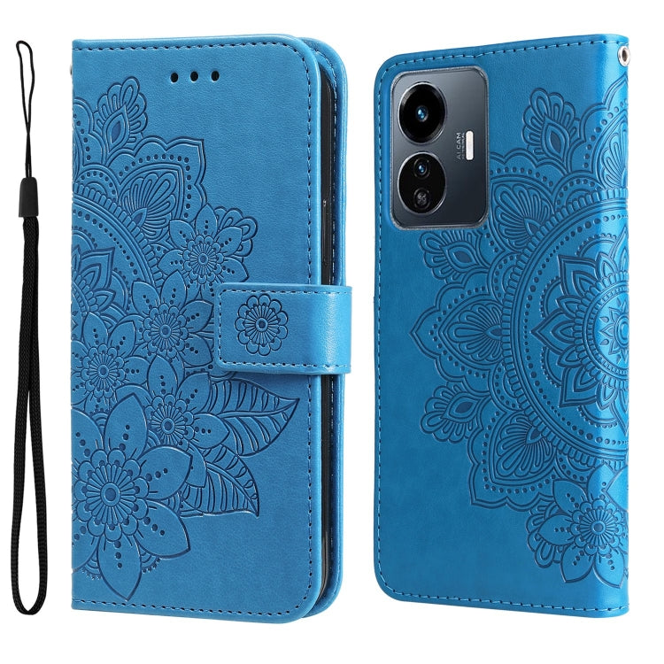 Custodia per telefono in pelle goffrata con fiori a 7 petali, For vivo Y02s, For vivo Y75 4G / S10e, For vivo Y77 5G, For Xiaomi Poco C40