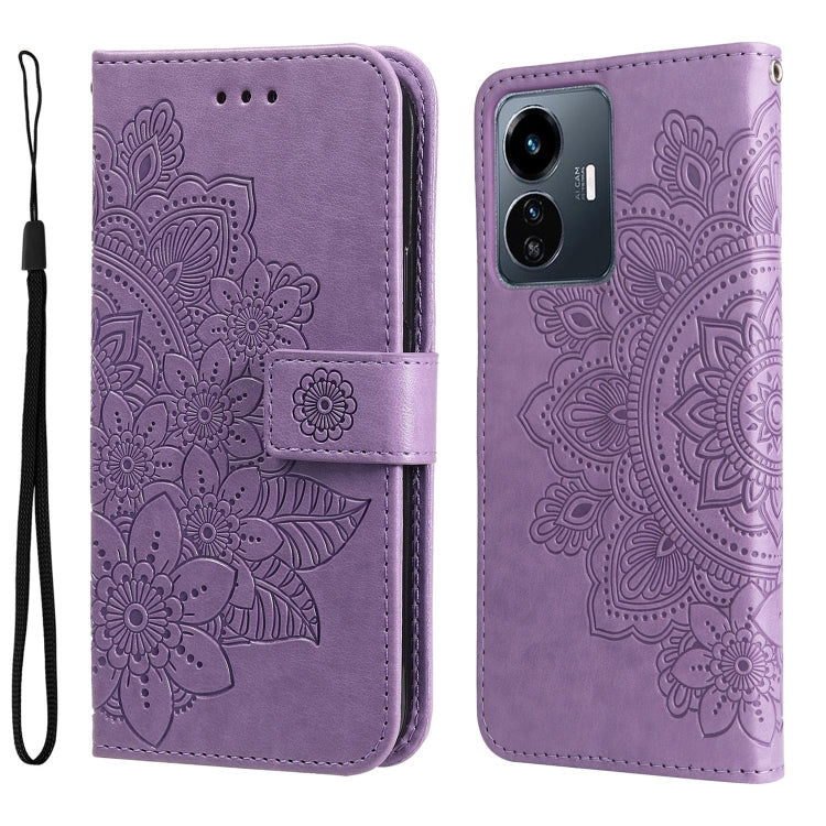 Custodia per telefono in pelle goffrata con fiori a 7 petali, For vivo Y02s, For vivo Y75 4G / S10e, For vivo Y77 5G, For Xiaomi Poco C40