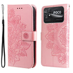Custodia per telefono in pelle goffrata con fiori a 7 petali, For vivo Y02s, For vivo Y75 4G / S10e, For vivo Y77 5G, For Xiaomi Poco C40