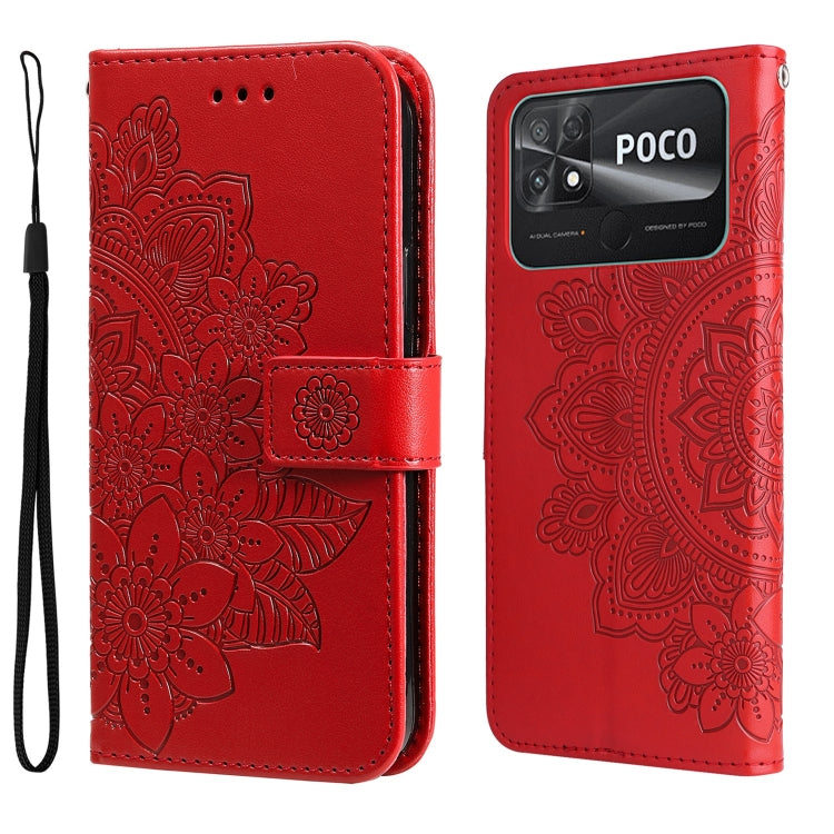 Custodia per telefono in pelle goffrata con fiori a 7 petali, For vivo Y02s, For vivo Y75 4G / S10e, For vivo Y77 5G, For Xiaomi Poco C40