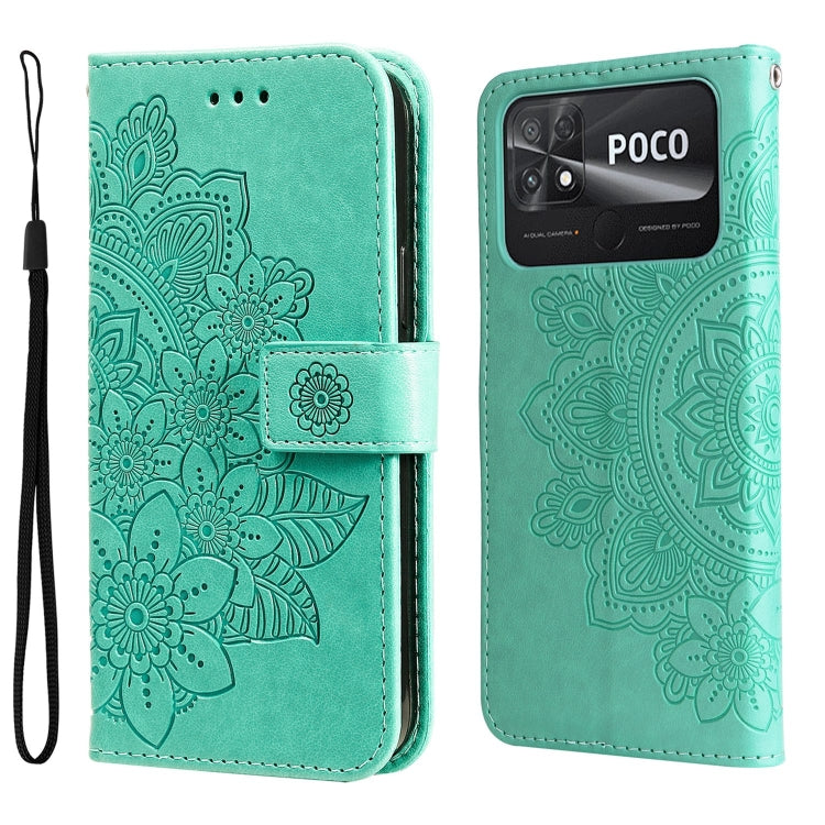 Custodia per telefono in pelle goffrata con fiori a 7 petali, For vivo Y02s, For vivo Y75 4G / S10e, For vivo Y77 5G, For Xiaomi Poco C40