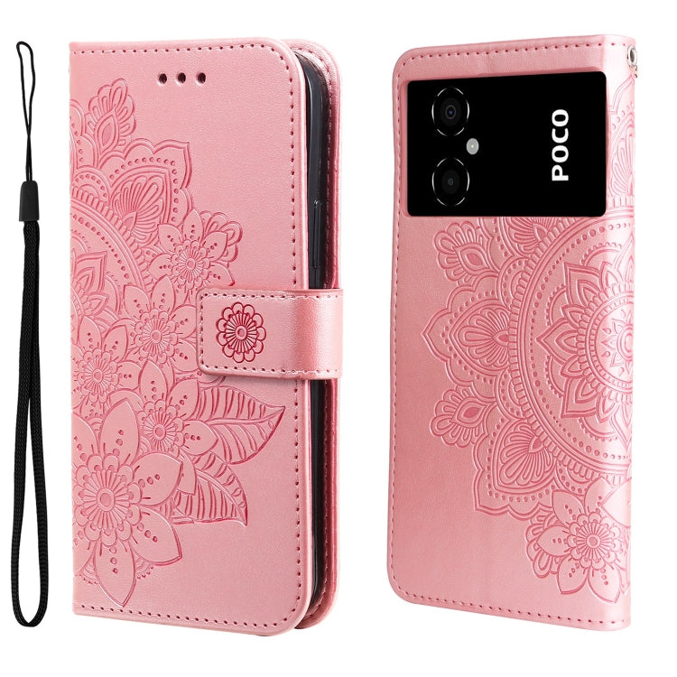 Custodia per telefono in pelle goffrata con fiori a 7 petali, For Xiaomi Poco M4 5G