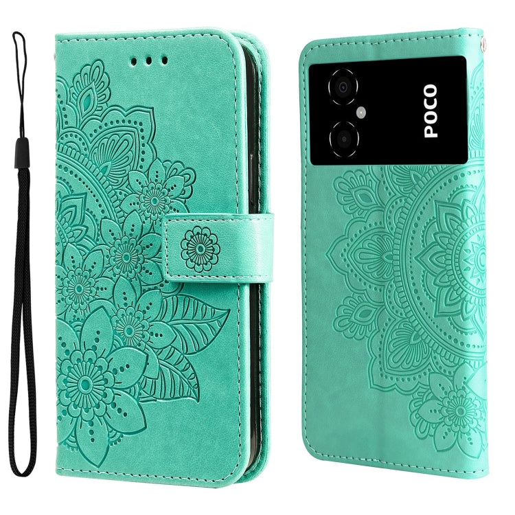 Custodia per telefono in pelle goffrata con fiori a 7 petali, For Xiaomi Poco M4 5G