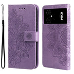 Custodia per telefono in pelle goffrata con fiori a 7 petali, For Xiaomi Poco M4 5G