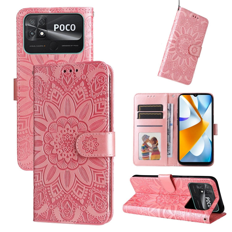 Custodia per telefono in pelle di girasole goffrata, For vivo Y02s, For vivo Y75 4G / S10e, For vivo Y77 5G, For Xiaomi Poco C40