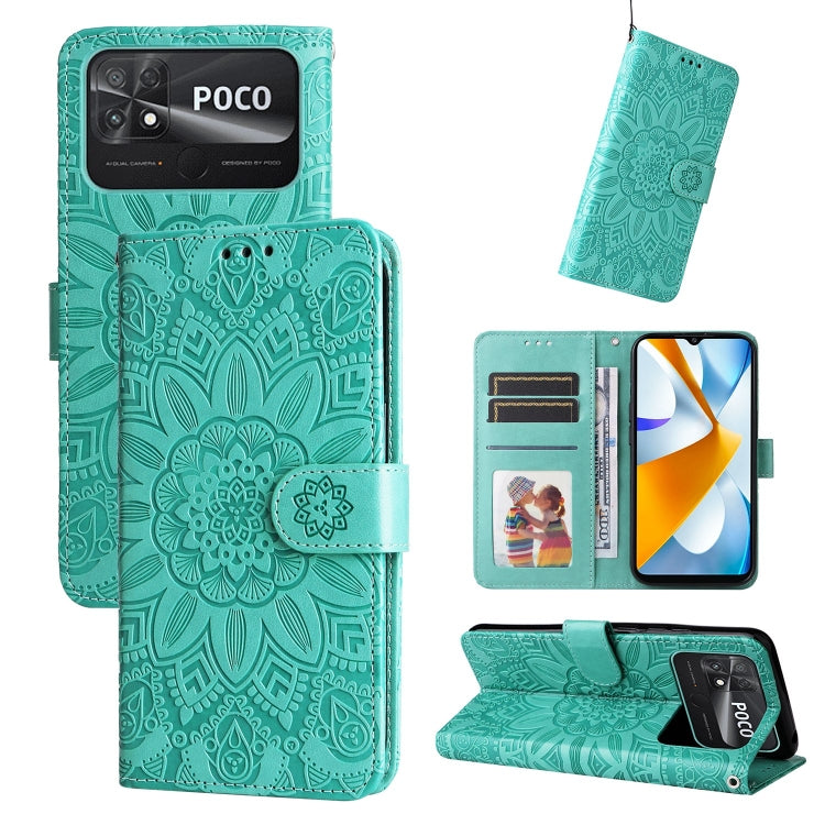 Custodia per telefono in pelle di girasole goffrata, For vivo Y02s, For vivo Y75 4G / S10e, For vivo Y77 5G, For Xiaomi Poco C40