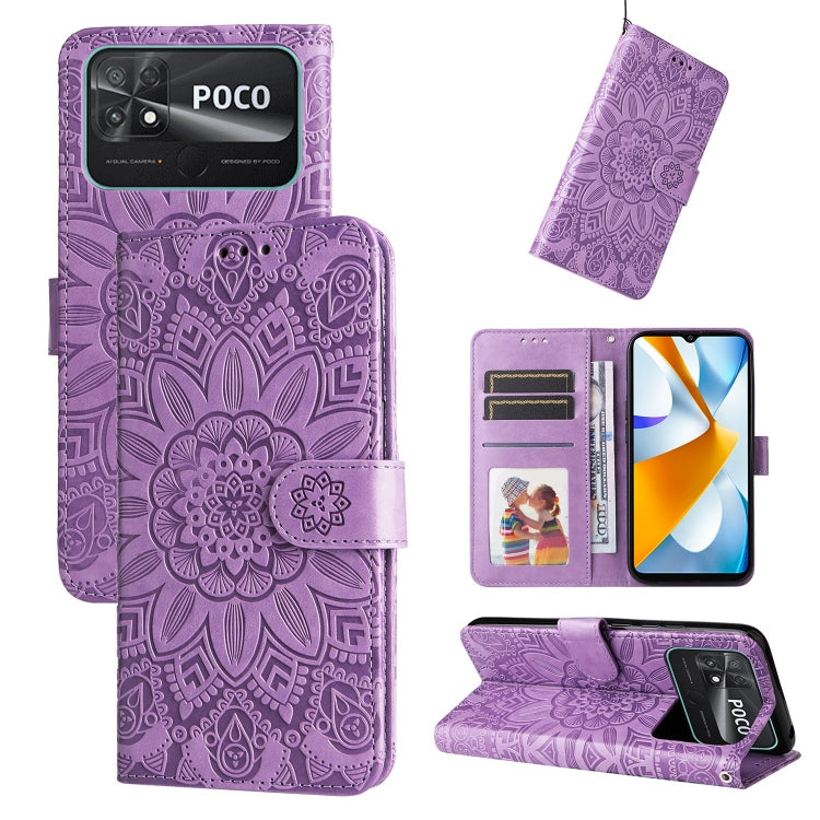 Custodia per telefono in pelle di girasole goffrata, For vivo Y02s, For vivo Y75 4G / S10e, For vivo Y77 5G, For Xiaomi Poco C40