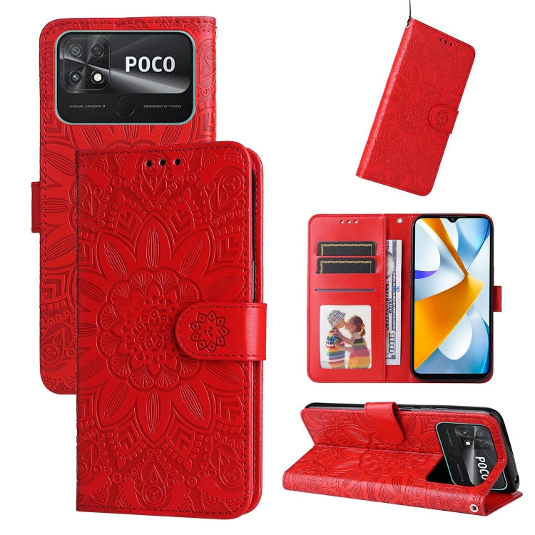 Custodia per telefono in pelle di girasole goffrata, For vivo Y02s, For vivo Y75 4G / S10e, For vivo Y77 5G, For Xiaomi Poco C40